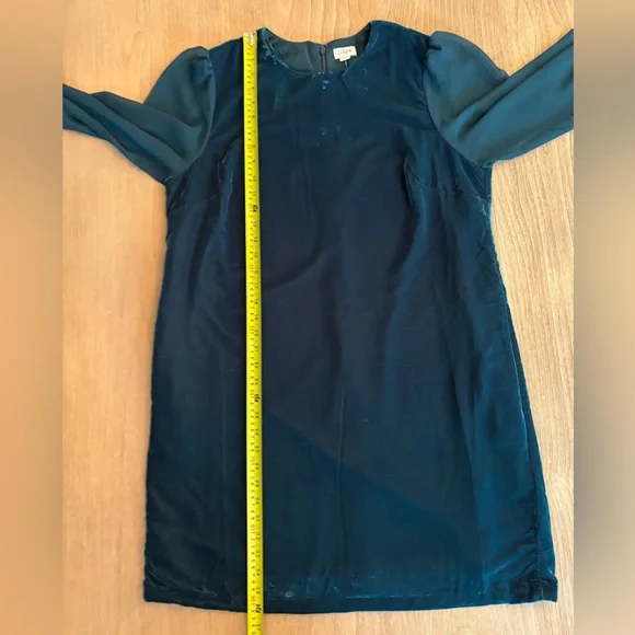 J.Crew Velvet Shift Sheath Dress + Chiffon Sleeves Teal BlueGreen Size 14  NWT